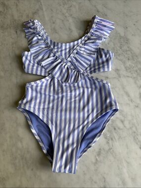 Habitual Girl Stripe Cut Out Ruffle One Piece Swimsuit.